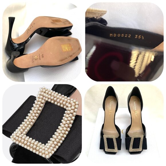 NIB Auc Dior Dior Idylle patent calfskin white resin pearls Bow Peep Toe heels - Picture 4 of 14